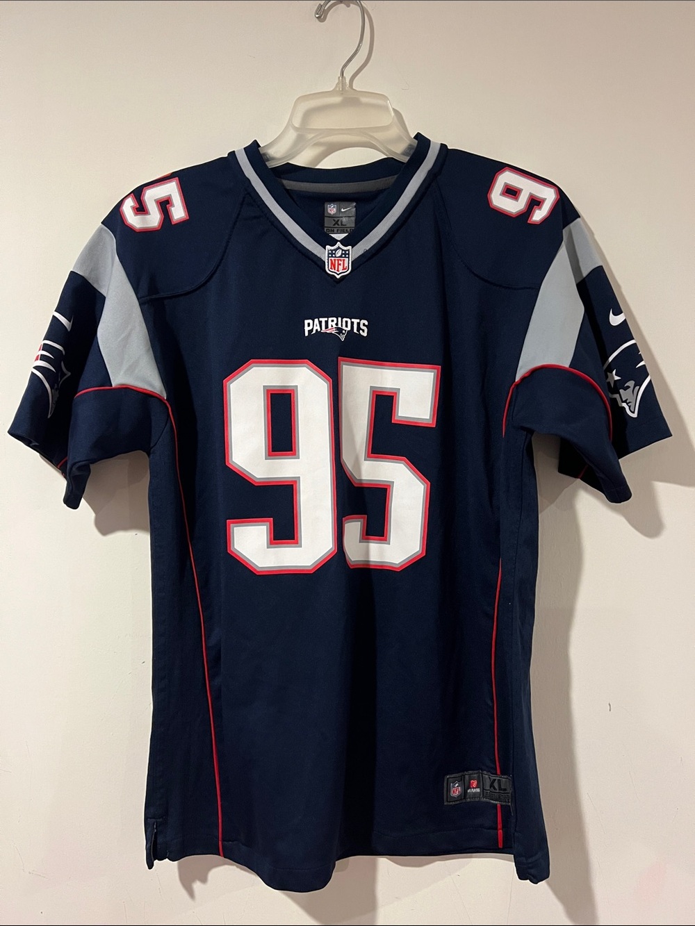 NFL New England Patriots #95 Navy, White & Red Football Jersey